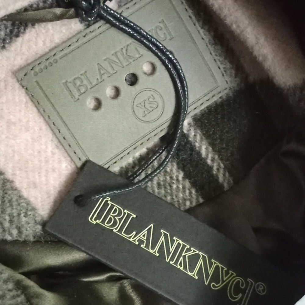 NWT Blank NYC Plaid Green Cream Button Front Wool Bland Shacket Long Jacket XS - Picture 4 of 9